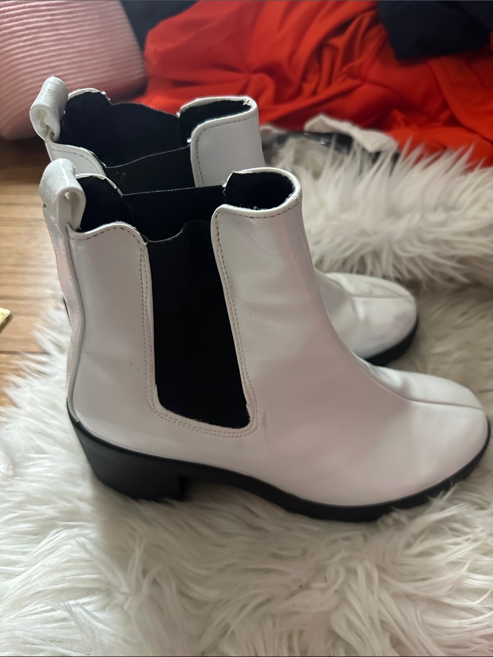 Topshop White Chelsea Booties with Black Elastic Panels